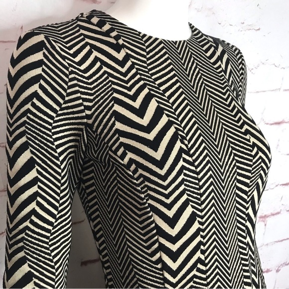 NICOLE MILLER Atelier Chevron Cream & Black Knit A-Line Skater Dress Petite - Picture 3 of 15